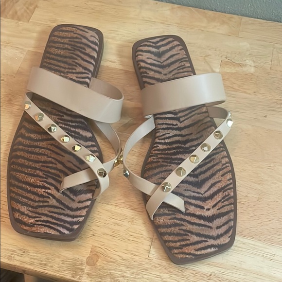 Stylish Nude Sandals with gold Studded Straps - Picture 1 of 3